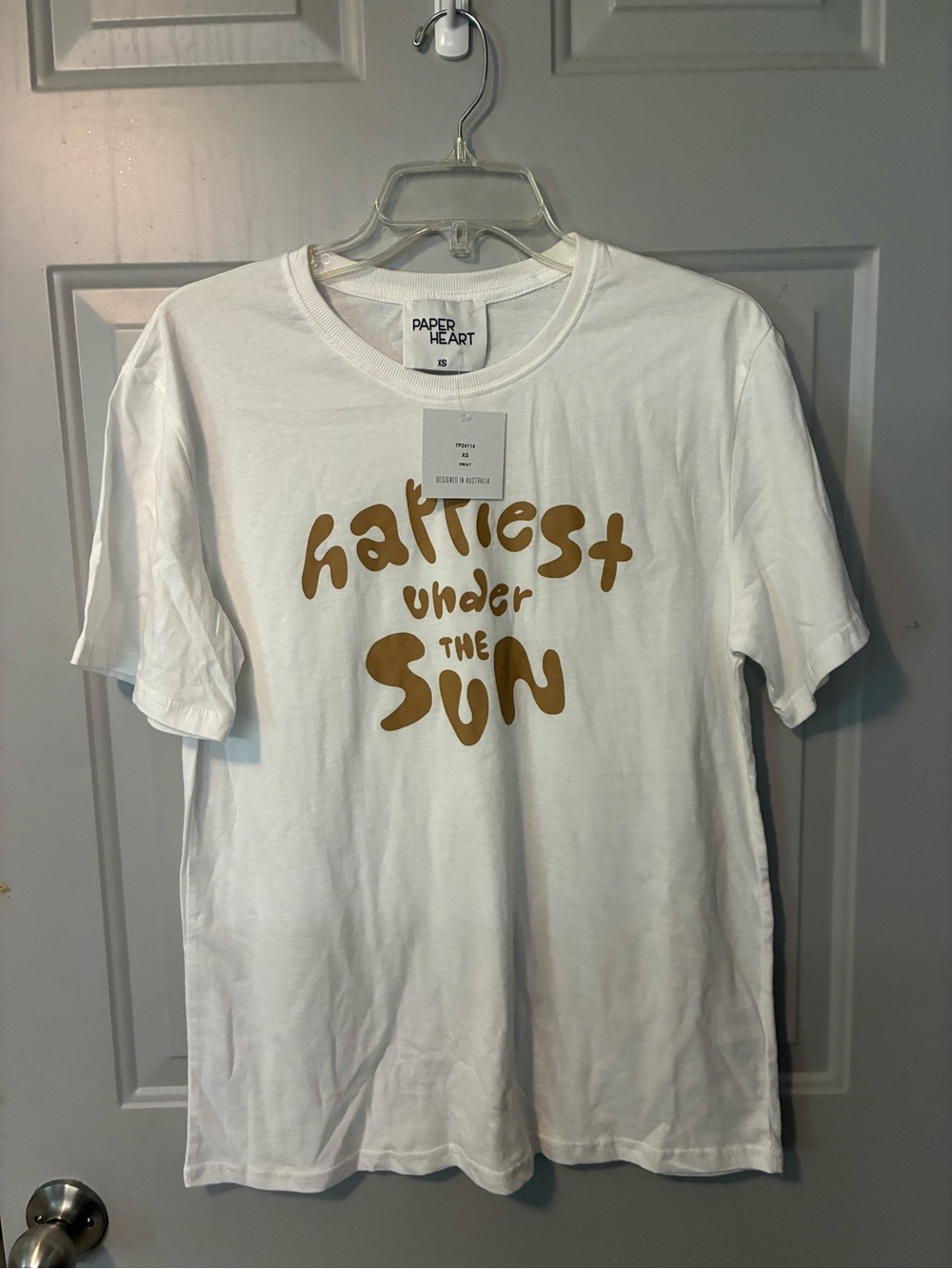 Paper Heart White Short Sleeve Tee with Gold Graphic